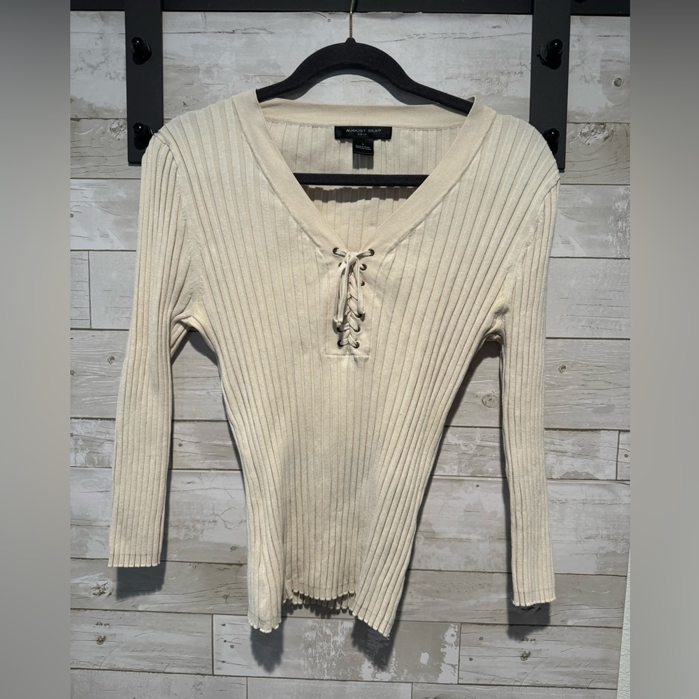 August Silk Lace Up Shirt L Off White